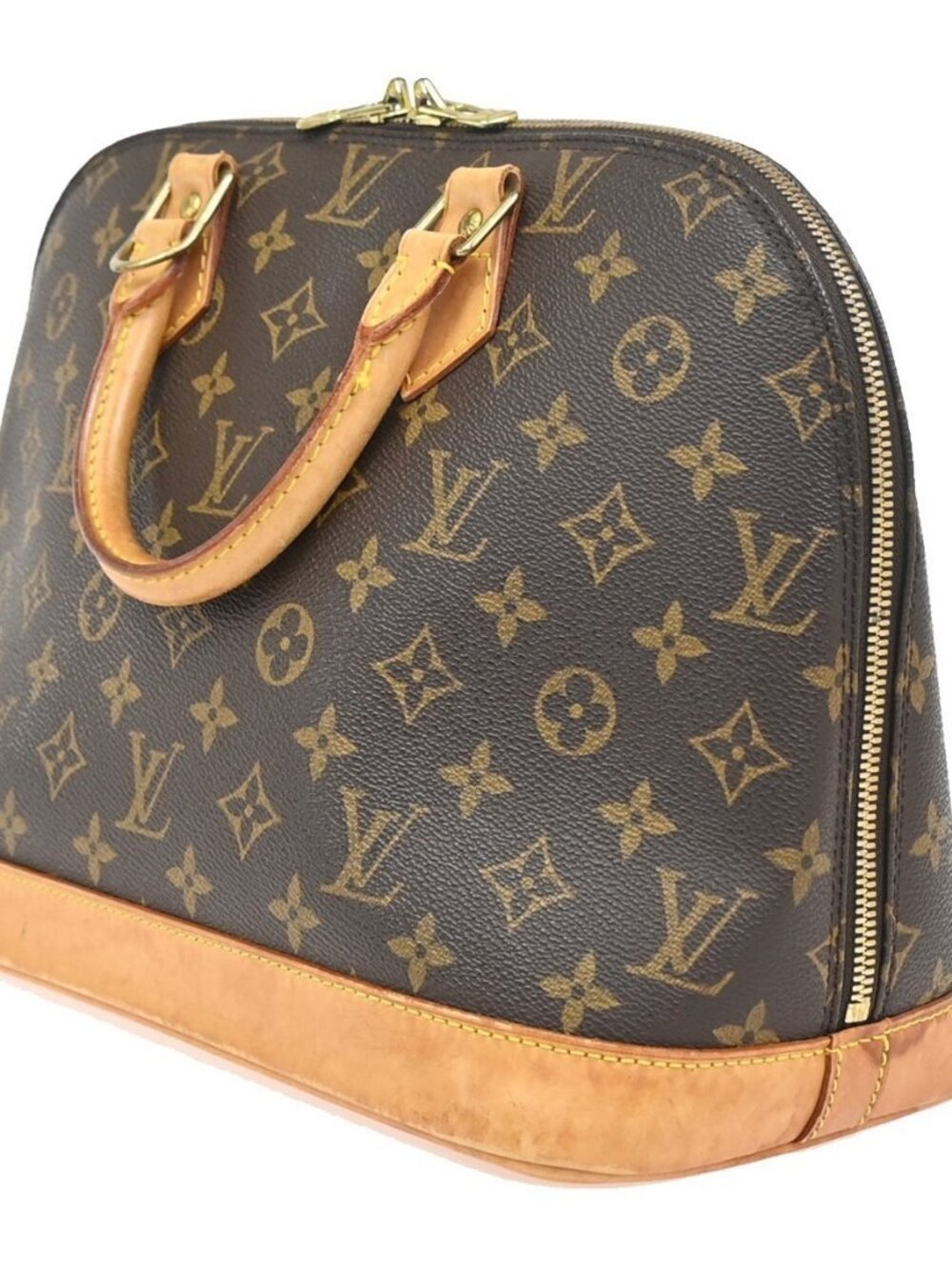 LOUIS VUITTON LV Logo Alma Hand Bag Monogram Leather Brown France M51130 73TA598 - Picture 2 of 15
